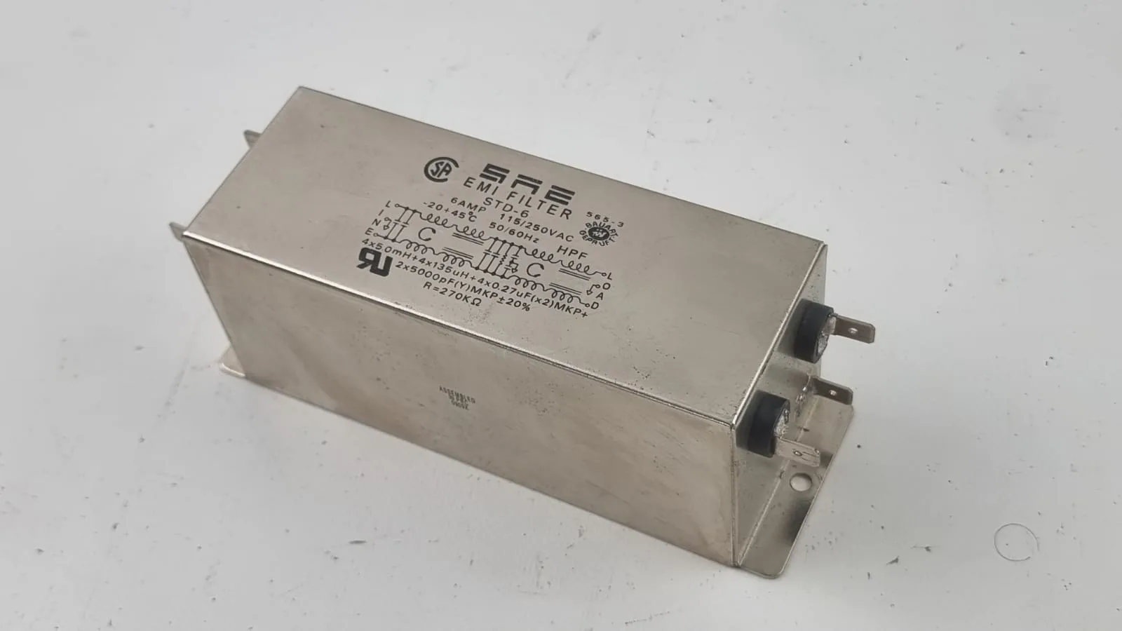 SAE, STD-6, EMI Filter, 6 Amp 115/250 VAC