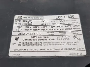 Contactor Series LC1F630 Telemecanique - AC3 335kW 1000A at 400V LC1F